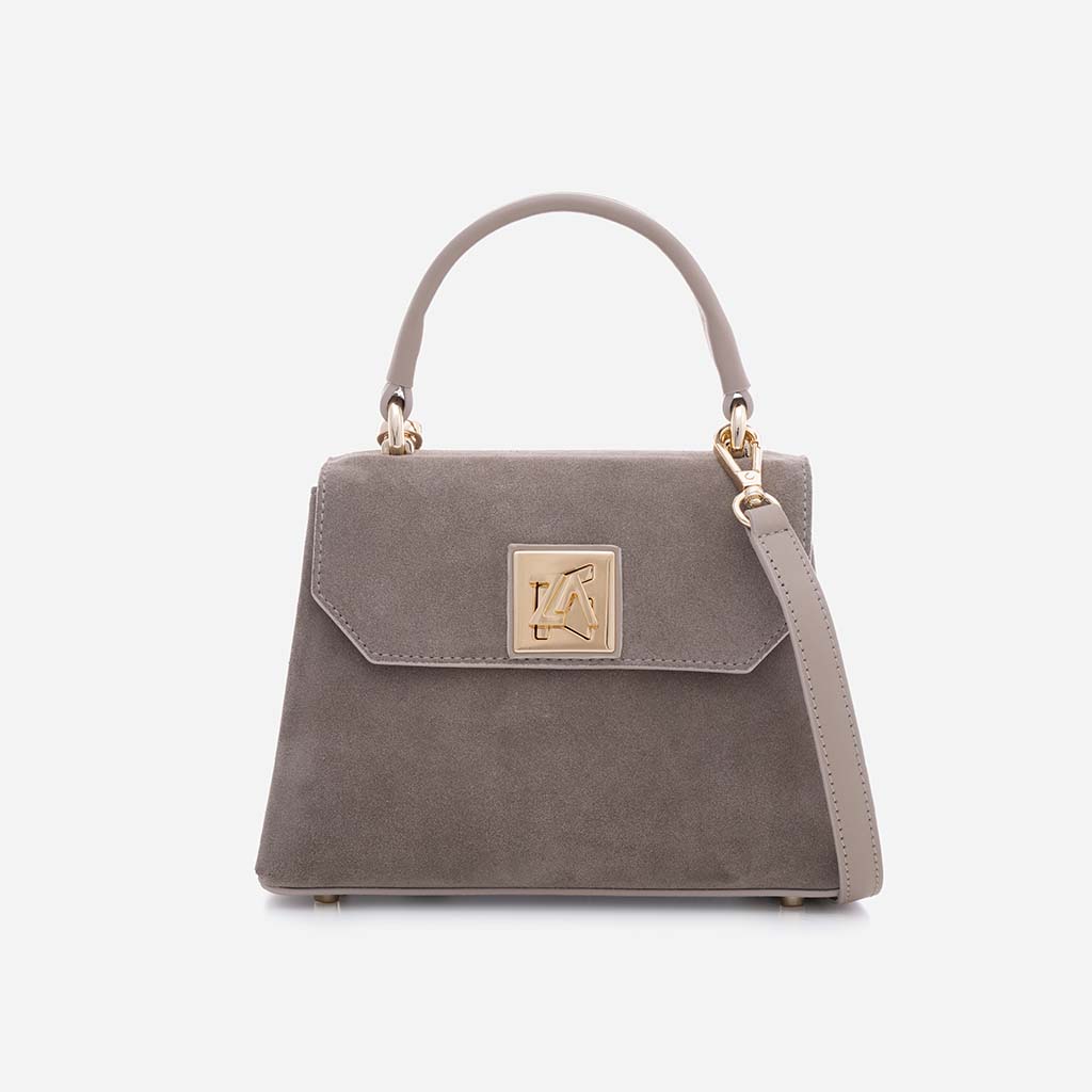 Iris Mini – Geantă Mică Crossbody din Piele Întoarsă – Taupe – Zarena