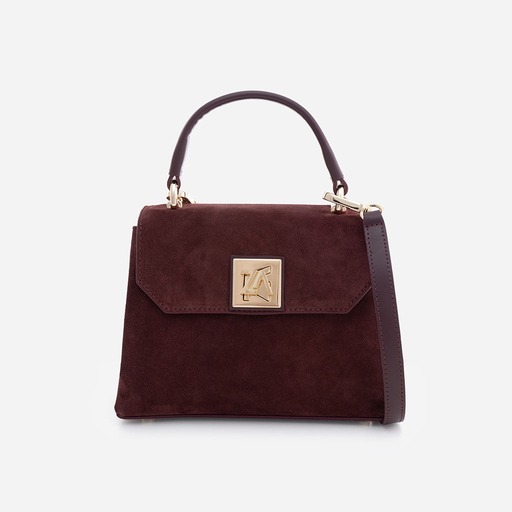Iris Mini – Geantă Mică Crossbody din Piele Întoarsă – Burgundy