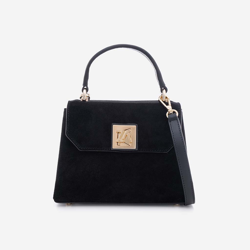 Iris Mini – Geantă Mică Crossbody din Piele Întoarsă – Negru