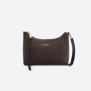 Amy - Geantă Crossbody Mică din Piele Întoarsă – Maro Închis