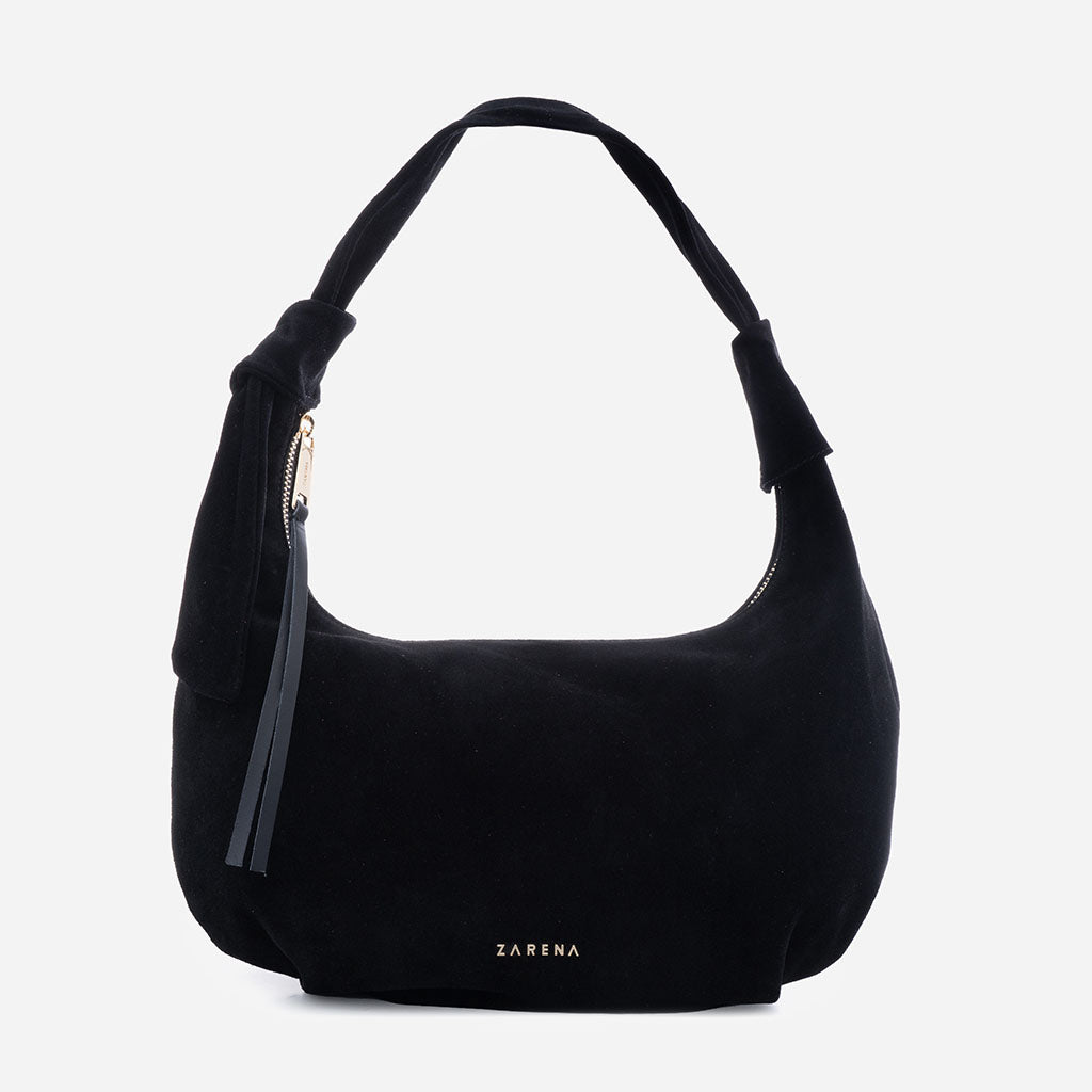 Simona – Geantă de umăr din Piele Întoarsă – Negru