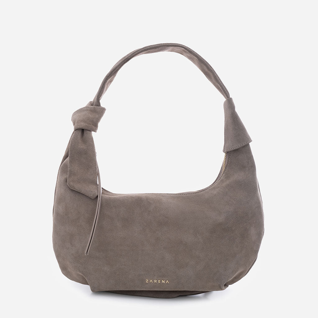 Simona – Geantă de umăr din Piele Întoarsă – Taupe