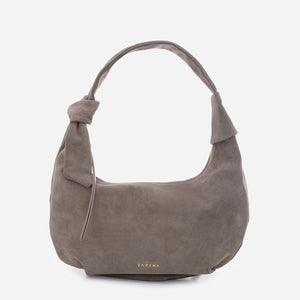 Simona – Geantă de umăr din Piele Întoarsă – Taupe