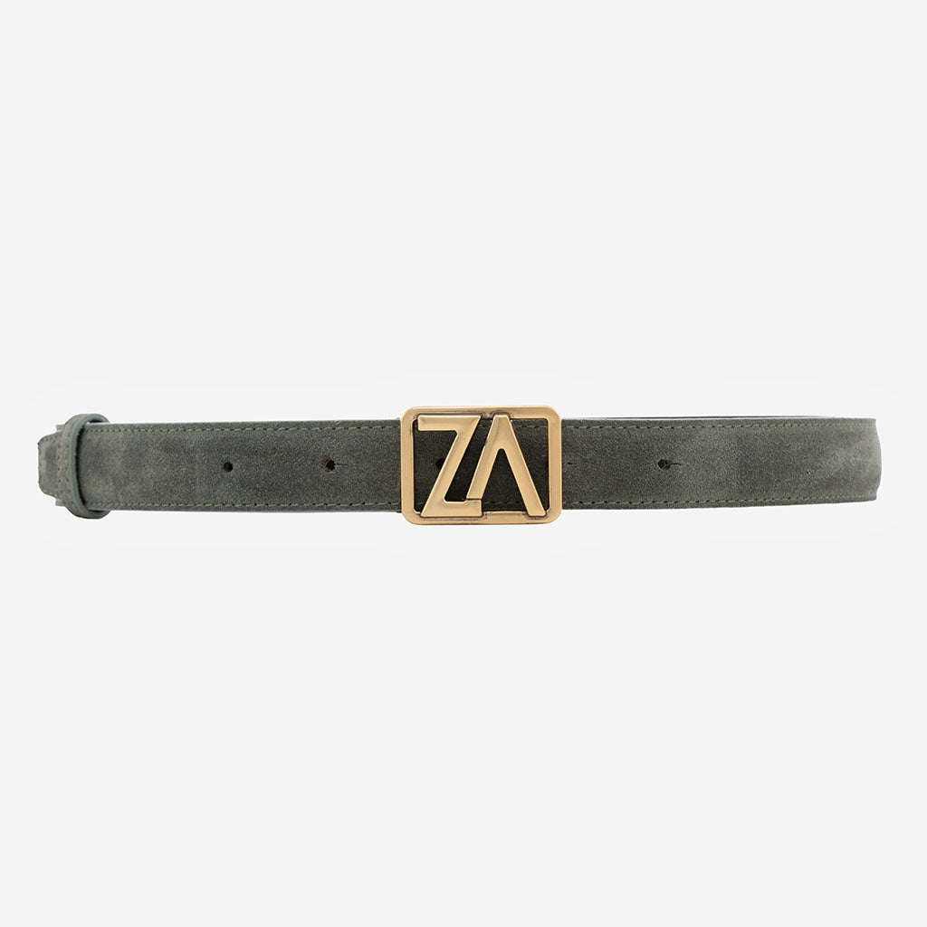 Curea din piele întoarsă cu cataramă ZA, 25 mm - culoare verde