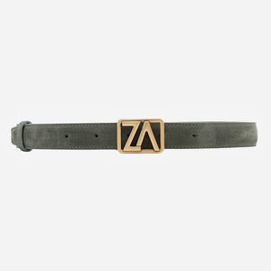 Curea din piele întoarsă cu cataramă ZA, 25 mm - culoare verde