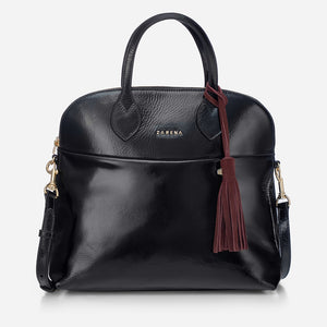 Dany – Geantă Neagră din Piele Lăcuită cu Ciucure Burgundy