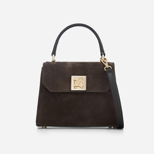 Iris Mini – Geantă Mică Crossbody din Piele Întoarsă – Maro Închis