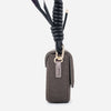Luna - geantă mică crossbody, realizată din material textil și piele eco, cu mâner împletit