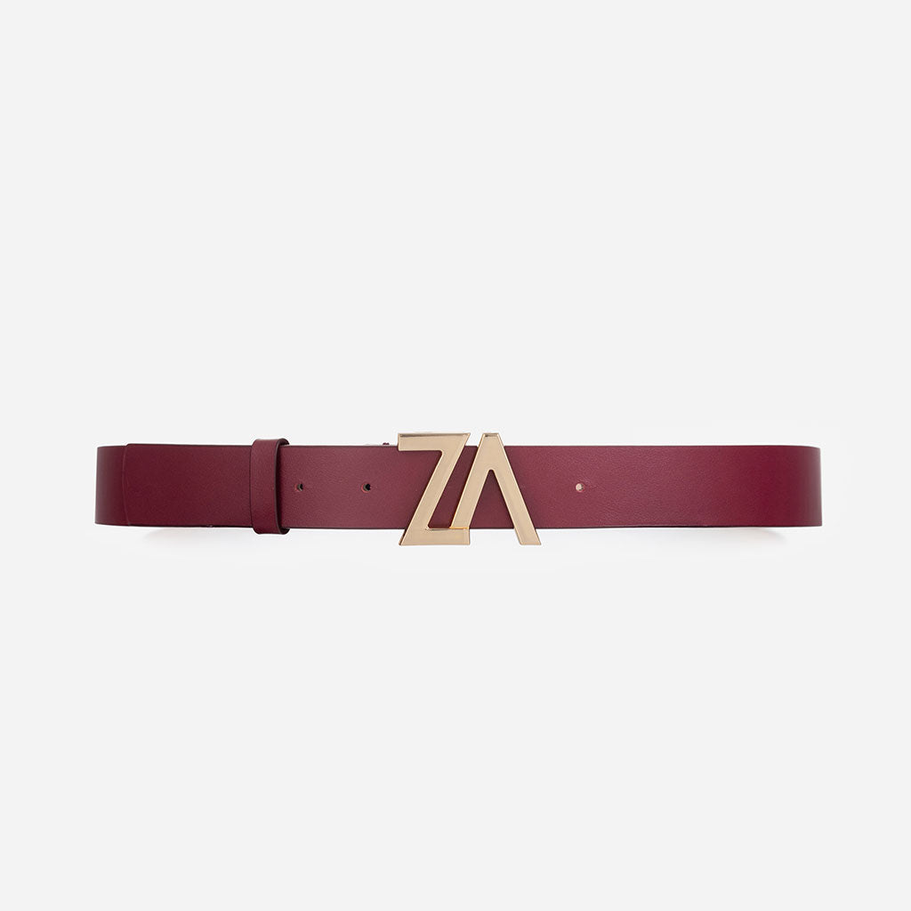 Curea din piele naturală cu cataramă ZA - burgundy