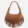 Simona - Geantă de Umăr cu Franjuri din Piele Întoarsă - Maro