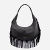Simona - Geantă de Umăr cu Franjuri din Piele Întoarsă - Negru