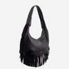 Simona - Geantă de Umăr cu Franjuri din Piele Întoarsă - Negru