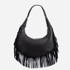 Simona - Geantă de Umăr cu Franjuri din Piele Întoarsă - Negru