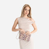 Clutch din piele naturală cu mâner – imprimeu șarpe mov
