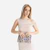 Clutch din piele naturală cu mâner –  imprimeu șarpe albastru