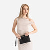 Clutch din piele naturală cu mâner – negru