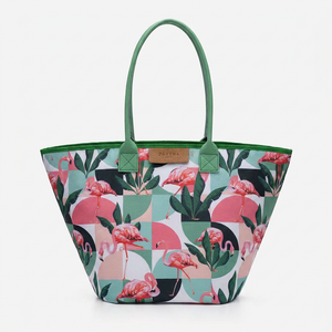Elba – Geantă Coș din Material Textil cu Imprimeu Flamingo
