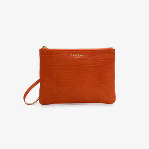 Clutch din piele naturală cu mâner – portocaliu