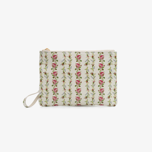 Clutch din piele naturală cu mâner – imprimeu floral roz