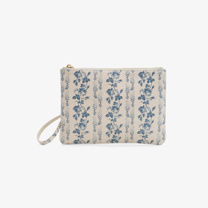 Clutch din piele naturală cu mâner –  imprimeu floral albastru