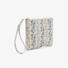 Clutch din piele naturală cu mâner –  imprimeu floral albastru