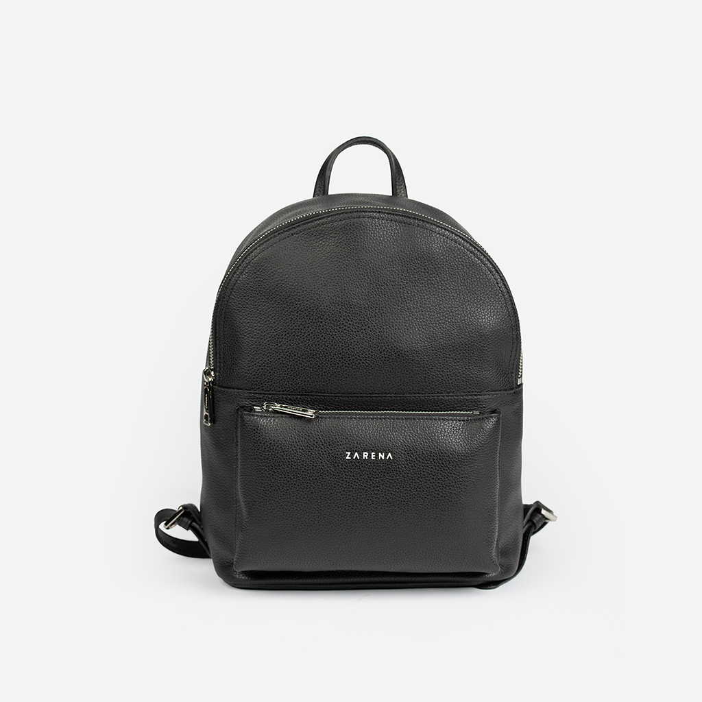 SANDRA - rucsac de piele - negru cu accesorii argintii
