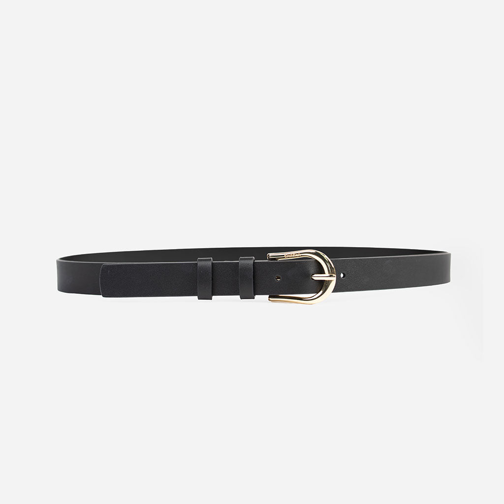 Curea din piele naturală cu cataramă aurie - culoare negru
